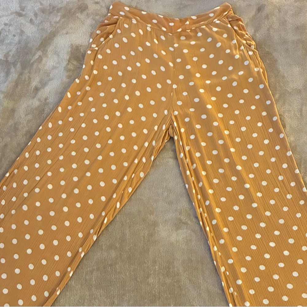 Billabong Mustard w White Polka Dots Palazzo-Style Pants Size SP